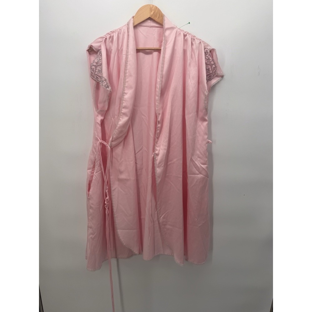 VTG MISS ELAINE Silk Essence Robe Silky Pink Medium Embroidered Satin Lingerie